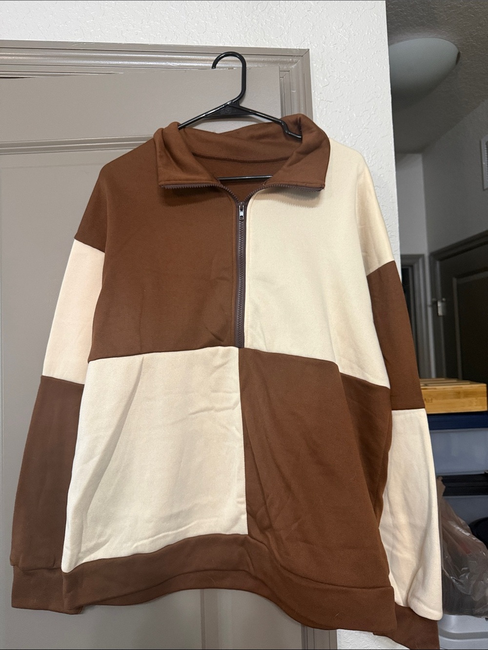 SHEIN Brown & Cream Colorblock Half-Zip Shirt Jacket